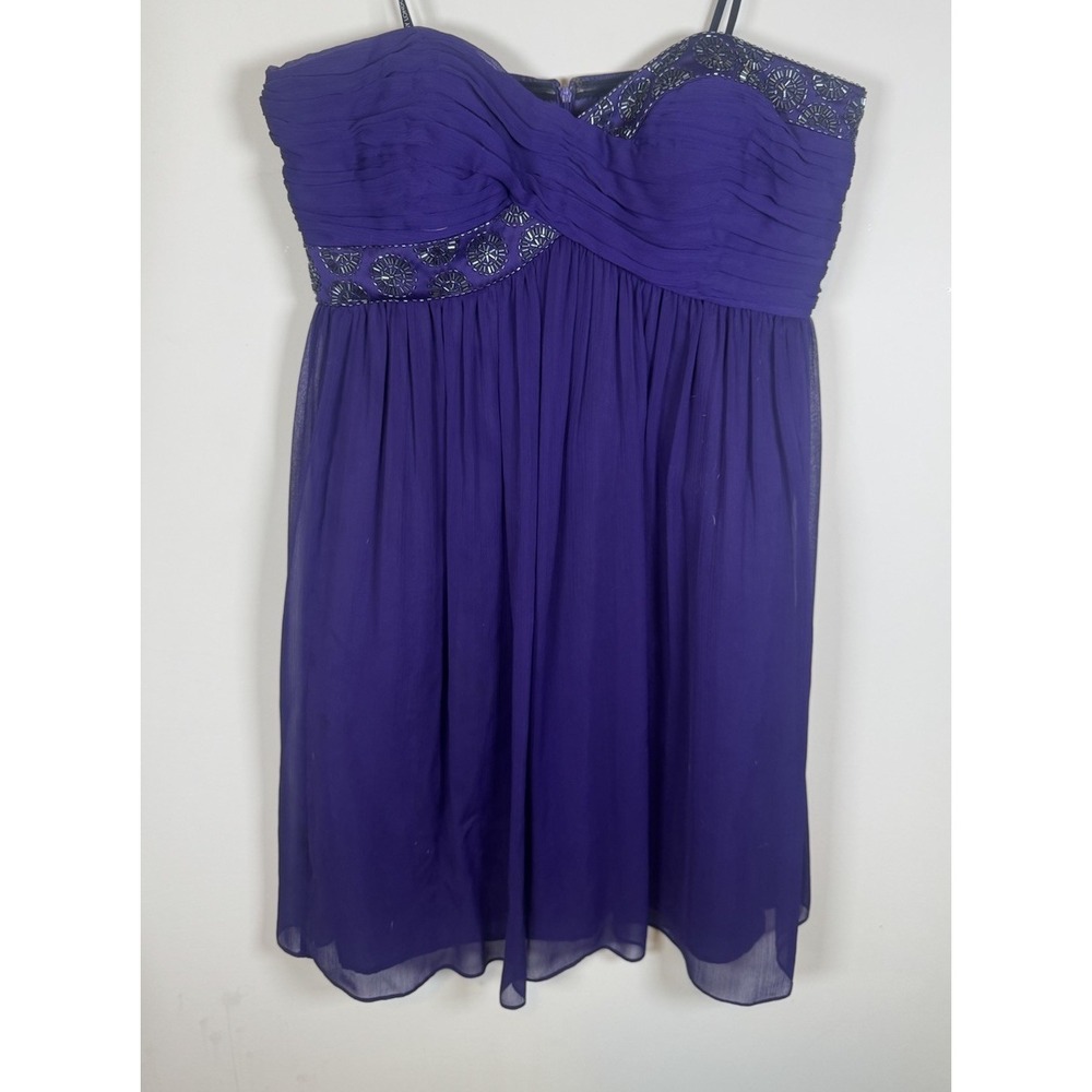 Maggy London Y2K Baby Doll Dress  Plum Purple Beaded Strapless Size 14 Party‎